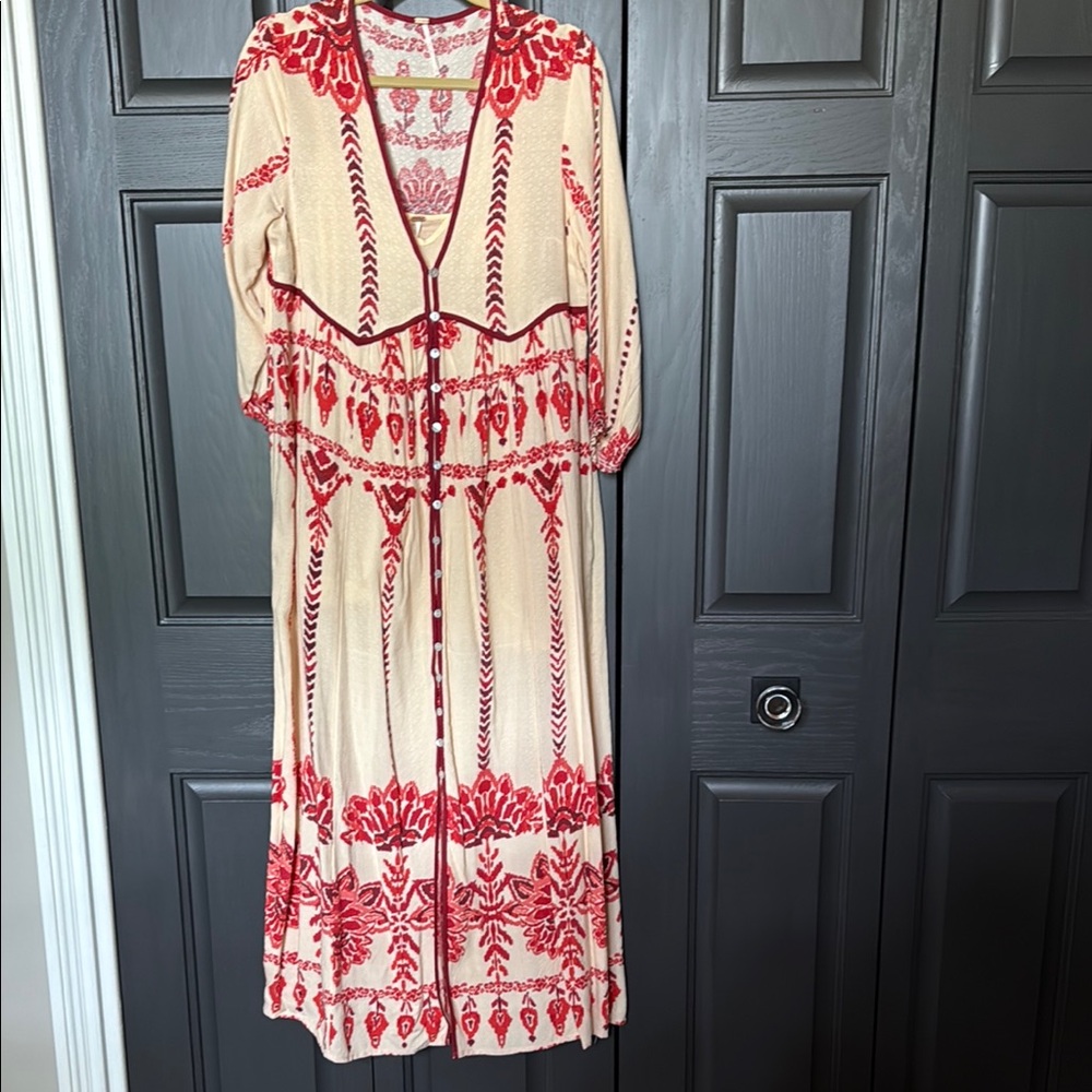Anthropologie Red and Cream V-Neck Sundress